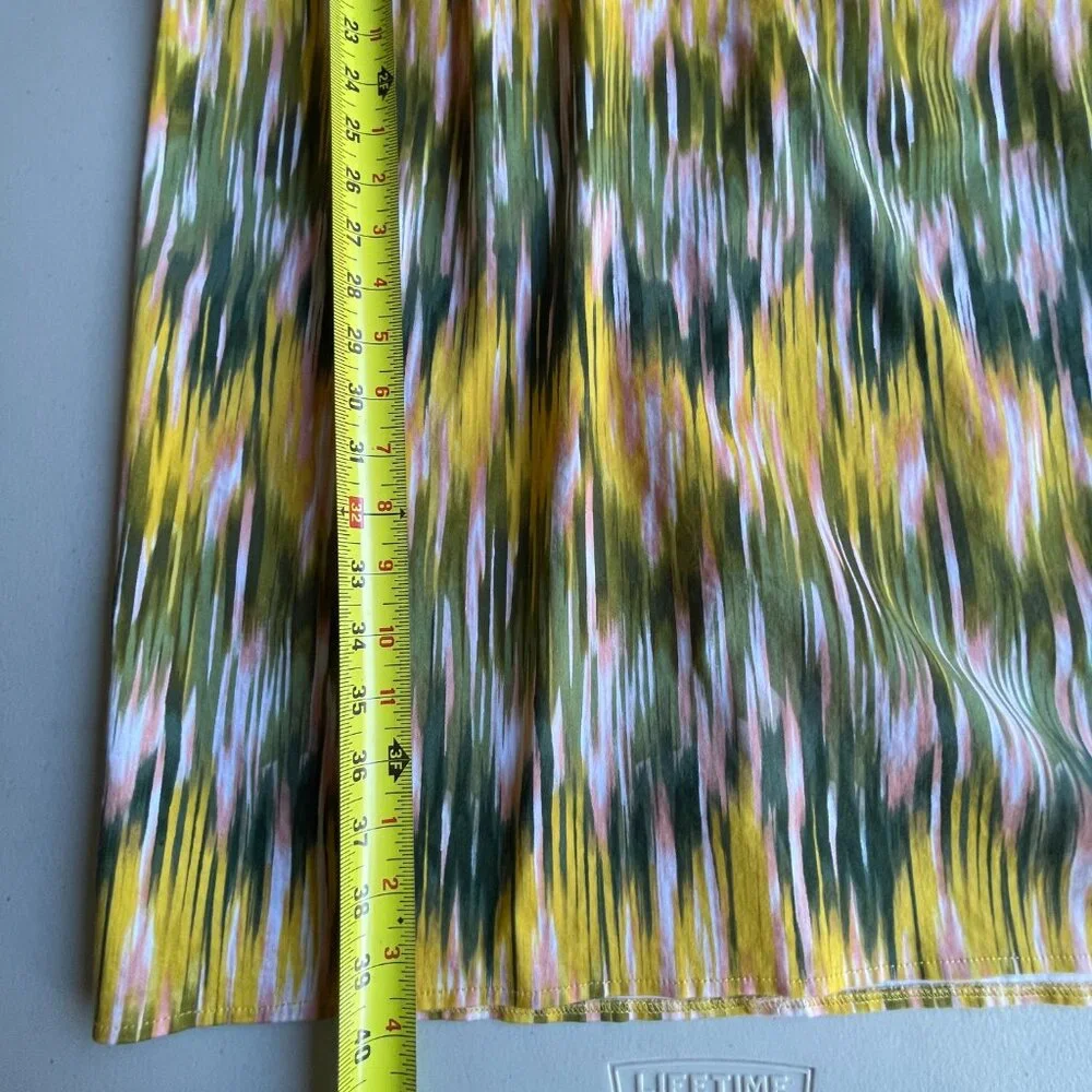 Ikat Print Donna Ricco Cotton Blend Yellow Green Sheath Dress 14